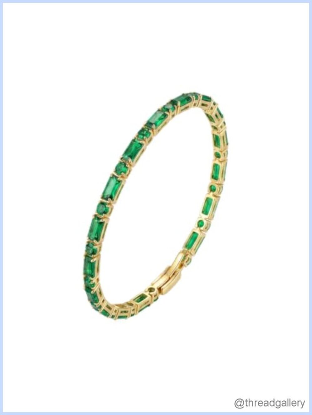 7" Titanium Steel Tennis Bracelet Simulated Emerald May Birthstone Baguette